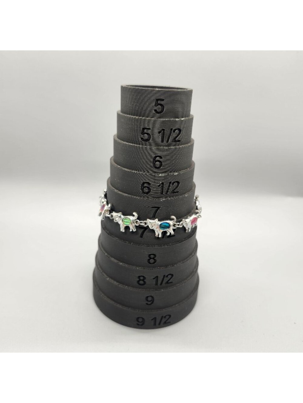 Cat-Themed Silver Bracelet With Colorful Gem Accents Fits 7" Wrist Lobster Clasp